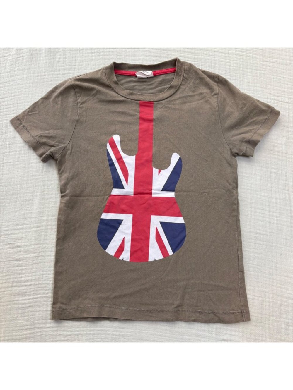 Mini Boden Kids T-Shirt with Union Jack Guitar Design Sz 7-8Y Cotton